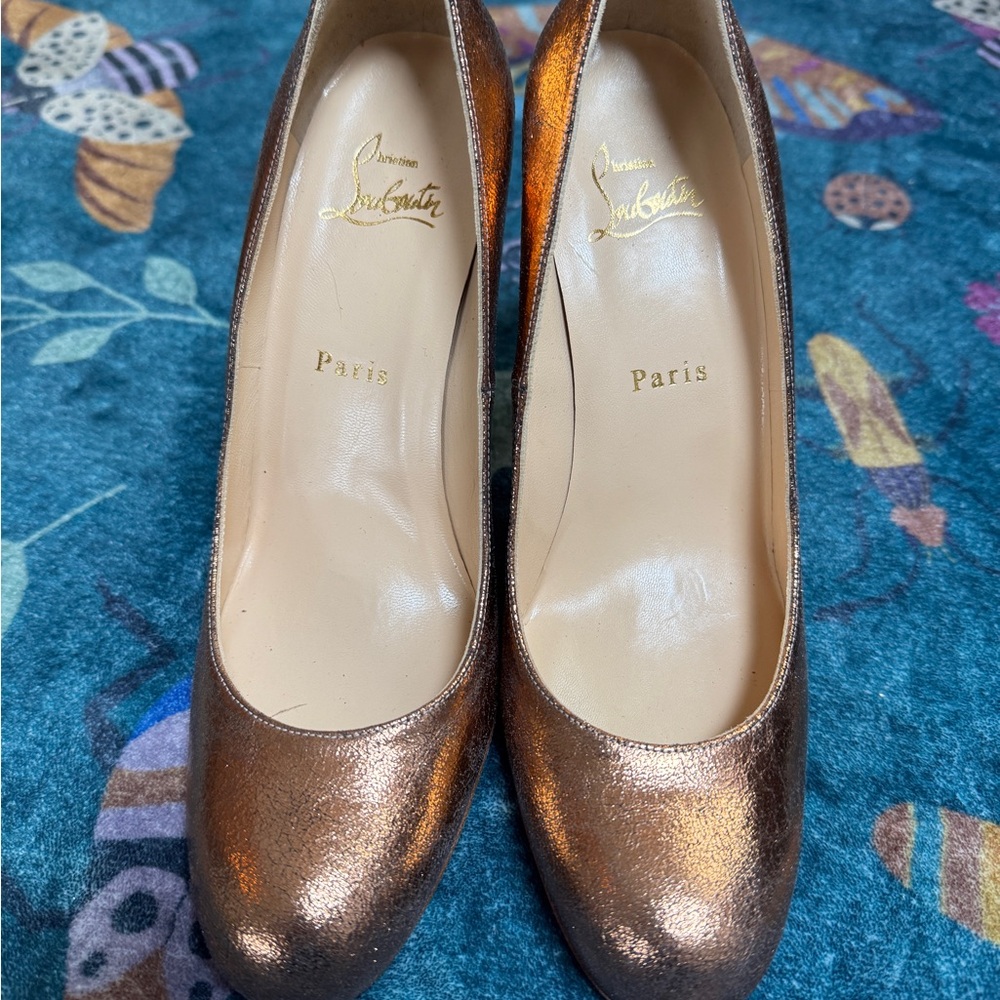 Christian Louboutin Metallic Bronze Round-Toe Pumps